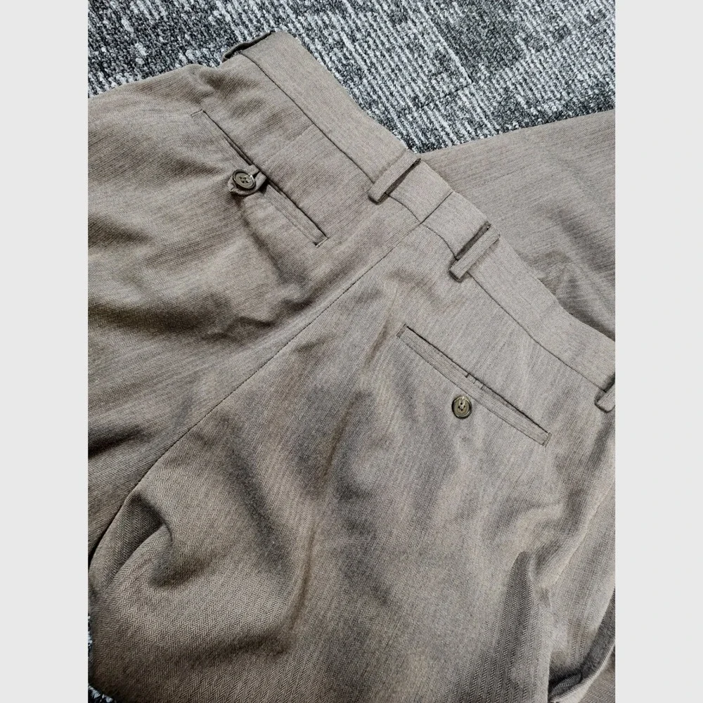 Banana Republic Dress Pants‎ Men 34x32 Brown Herringbone Tailored Flat Front